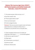 Alabama Title Insurance Agent Exam 2026&sol;27&colon; &NewLine;100 Practice Questions and Verified Answers with &NewLine;Rationales &vert; Instant PDF Download 