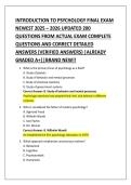 INTRODUCTION TO PSYCHOLOGY FINAL EXAM &NewLine;NEWEST 2025 &ndash; 2026 UPDATED 200 &NewLine;QUESTIONS FROM ACTUAL EXAM COMPLETE &NewLine;QUESTIONS AND CORRECT DETAILED &NewLine;ANSWERS &lpar;VERIFIED ANSWERS&rpar; &vert;ALREADY &NewLine;GRADED A&plus;&vert;&vert;BRAND NEW&excl;&excl;