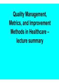 Quality Management Metrics and Improvement Methods in Healthcare Lecture Summary 2026 Update