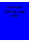 Physical Science Chemistry Unit 1 Lecture Summary Study Guide 2026 Update