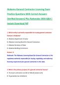 Alabama General Contractor Licensing Exam &NewLine;Practice Questions With Correct Answers &NewLine;&lpar;Verified Answers&rpar; Plus Rationales 2026 Q&A &vert; &NewLine;Instant Download Pdf 