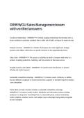 D099 WGU Sales Management exam with verified answers