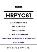 HRPYC81 Project 4 Assignment 2 Answers - Semester 1 2026 &lpar;Personal and General Belief in a Just World&rpar; &vert; Due Date 5 May 2026