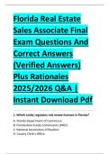 Florida Real Estate &NewLine;Sales Associate Final &NewLine;Exam Questions And &NewLine;Correct Answers &NewLine;&lpar;Verified Answers&rpar; &NewLine;Plus Rationales &NewLine;2025&sol;2026 Q&A &vert; &NewLine;Instant Download Pdf