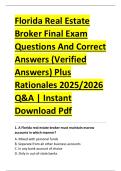 Florida Real Estate &NewLine;Broker Final Exam &NewLine;Questions And Correct &NewLine;Answers &lpar;Verified &NewLine;Answers&rpar; Plus &NewLine;Rationales 2025&sol;2026 &NewLine;Q&A &vert; Instant &NewLine;Download Pdf 