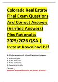 Colorado Real Estate &NewLine;Final Exam Questions &NewLine;And Correct Answers &NewLine;&lpar;Verified Answers&rpar; &NewLine;Plus Rationales &NewLine;2025&sol;2026 Q&A &vert; &NewLine;Instant Download Pdf 