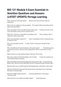 BIO 121 Module 6 Exam Essentials in &NewLine;Nutrition Questions and Answers &NewLine;&lpar;LATEST UPDATE&rpar; Portage Learning