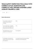 TEXAS SAFETY INSPECTION FINAL EXAM WITH CORRECT ACTUAL QUESTIONS AND CORRECTLY WELL DEFINED ANSWERS LATEST ALREADY GRADED A&plus; 2026