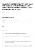 TEXAS STATE INSPECTOR SAFETY CERT&period; EXAM WITH CORRECT ACTUAL QUESTIONS AND CORRECTLY WELL DEFINED ANSWERS LATEST ALREADY GRADED A&plus; 2026