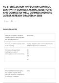 NC STERILIZATION &sol;INFECTION CONTROL EXAM WITH CORRECT ACTUAL QUESTIONS AND CORRECTLY WELL DEFINED ANSWERS LATEST ALREADY GRADED A&plus; 2026