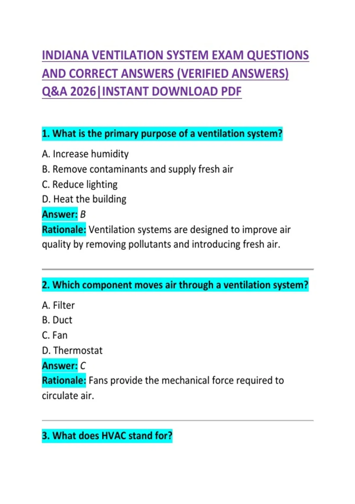 Lvis Indiana Indiana Ventilation System Exam Questions and Correct Answers - INDIANA ...
