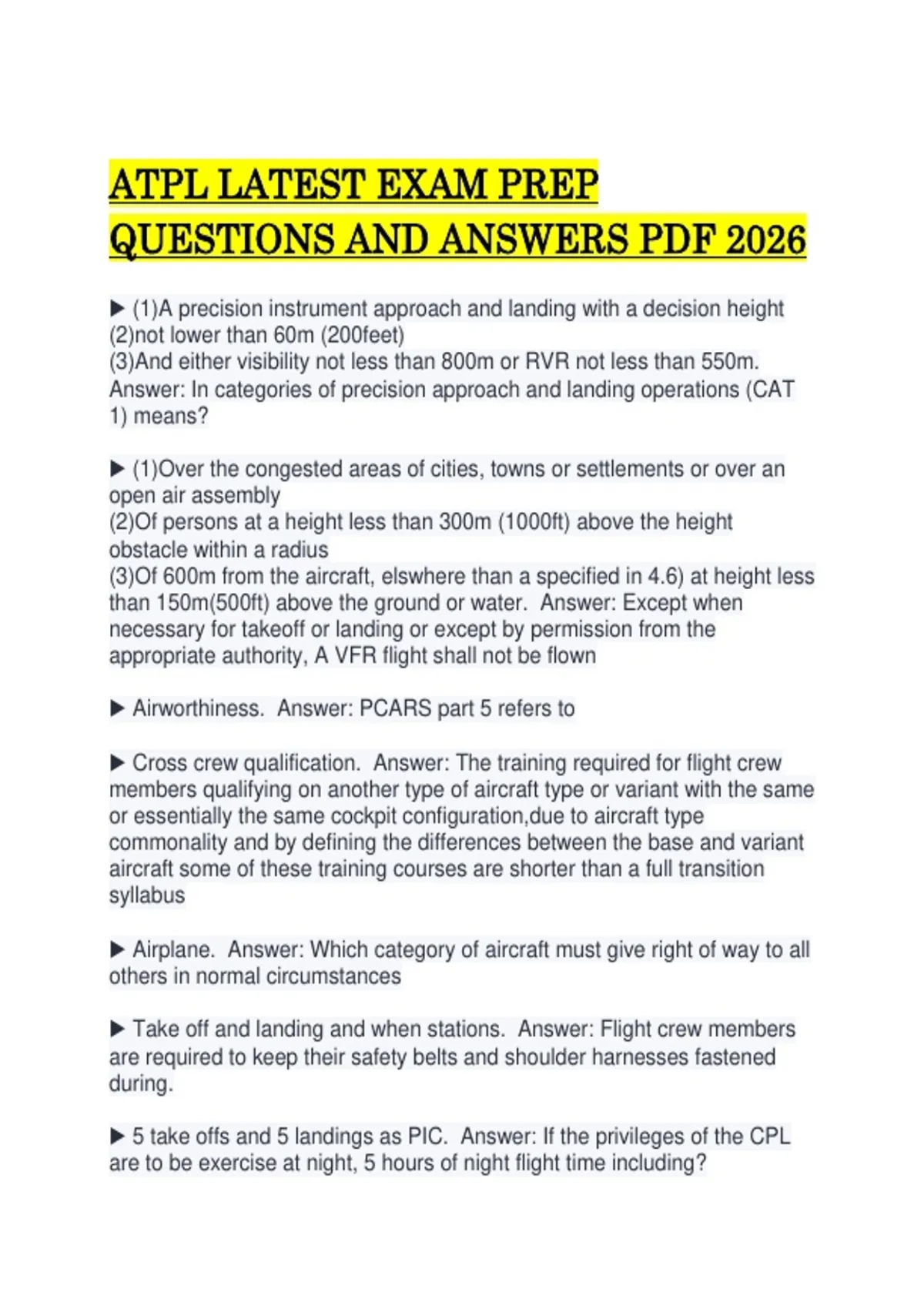 ATPL LATEST EXAM PREP QUESTIONS AND ANSWERS PDF 2026 - ATPL - Stuvia US