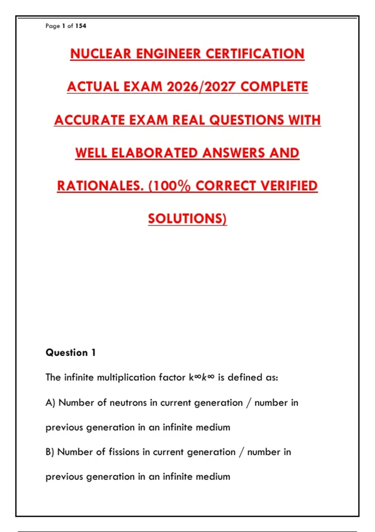 Engineer Certification Test NUCLEAR ENGINEER CERTIFICATION ACTUAL EXAM 2026 – 300 ACCURATE ...