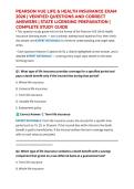 PEARSON VUE LIFE & HEALTH INSURANCE EXAM 2026 &vert; VERIFIED QUESTIONS AND CORRECT ANSWERS &vert; STATE LICENSING PREPARATION &vert; COMPLETE STUDY GUIDE