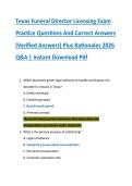 Texas Funeral Director Licensing Exam &NewLine;Practice Questions And Correct Answers &NewLine;&lpar;Verified Answers&rpar; Plus Rationales 2026 &NewLine;Q&A &vert; Instant Download Pdf 