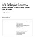 BA 342 Final Exam Most Recent exam COMPLETE &lpar;2026&rpar; EXAM Questions and Answers &lpar;Verified Answers&rpar; &lpar;Latest Update 2026&rpar; UPDATE&excl;&excl;