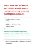 Alabama Certified Public Accountant &lpar;CPA&rpar; &NewLine;Exam Practice Test Questions With Correct &NewLine;Answers &lpar;Verified Answers&rpar; Plus Rationales &NewLine;2026 Q&A &vert; Instant Download Pdf 