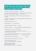 Test Bank Champions Real Estate Finance&NewLine;Exam Question and Answer 2026&sol;2027 &vert;&NewLine;100&percnt; Verified A&plus; &vert; Key Areas