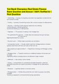 Test Bank Champions Real Estate Finance&NewLine;Exam Question and Answer &vert; 100&percnt; Verified A&plus; &vert;&NewLine;Past Questions