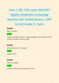 Exam 1&colon; SOC 1305 &lpar;Latest 2026&sol;2027 Update&rpar; Introduction to Sociology Questions with Verified Answers &vert; 100&percnt; Correct&vert; Graded A&plus; Galen&period; 
