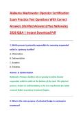 Alabama Wastewater Operator Certification &NewLine;Exam Practice Test Questions With Correct &NewLine;Answers &lpar;Verified Answers&rpar; Plus Rationales &NewLine;2026 Q&A &vert; Instant Download Pdf 