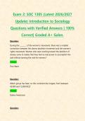 Exam 2&colon; SOC 1305 &lpar;Latest 2026&sol;2027 Update&rpar; Introduction to Sociology Questions with Verified Answers &vert; 100&percnt; Correct&vert; Graded A&plus; Galen&period; 