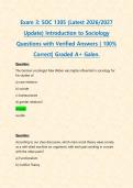 Exam 3&colon; SOC 1305 &lpar;Latest 2026&sol;2027 Update&rpar; Introduction to Sociology Questions with Verified Answers &vert; 100&percnt; Correct&vert; Graded A&plus; Galen&period; 