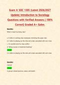 SOC 1305&sol; SOC1305 Exams PACKAGE DEAL&vert; BUNDLE contains the latest Introduction to Sociology Exams 1&comma;2&comma;3&comma;4 with Verified Answers &vert; 100&percnt; Correct&vert; Graded A&plus; for Galen college of Nursing - Guaranteed Pass&period;