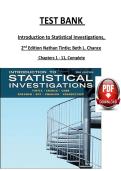 TEST BANK &NewLine;Introduction to Statistical Investigations&comma; &NewLine;2&NewLine;nd Edition Nathan Tintle&semi; Beth L&period; Chance&NewLine;Chapters 1 - 11&comma;