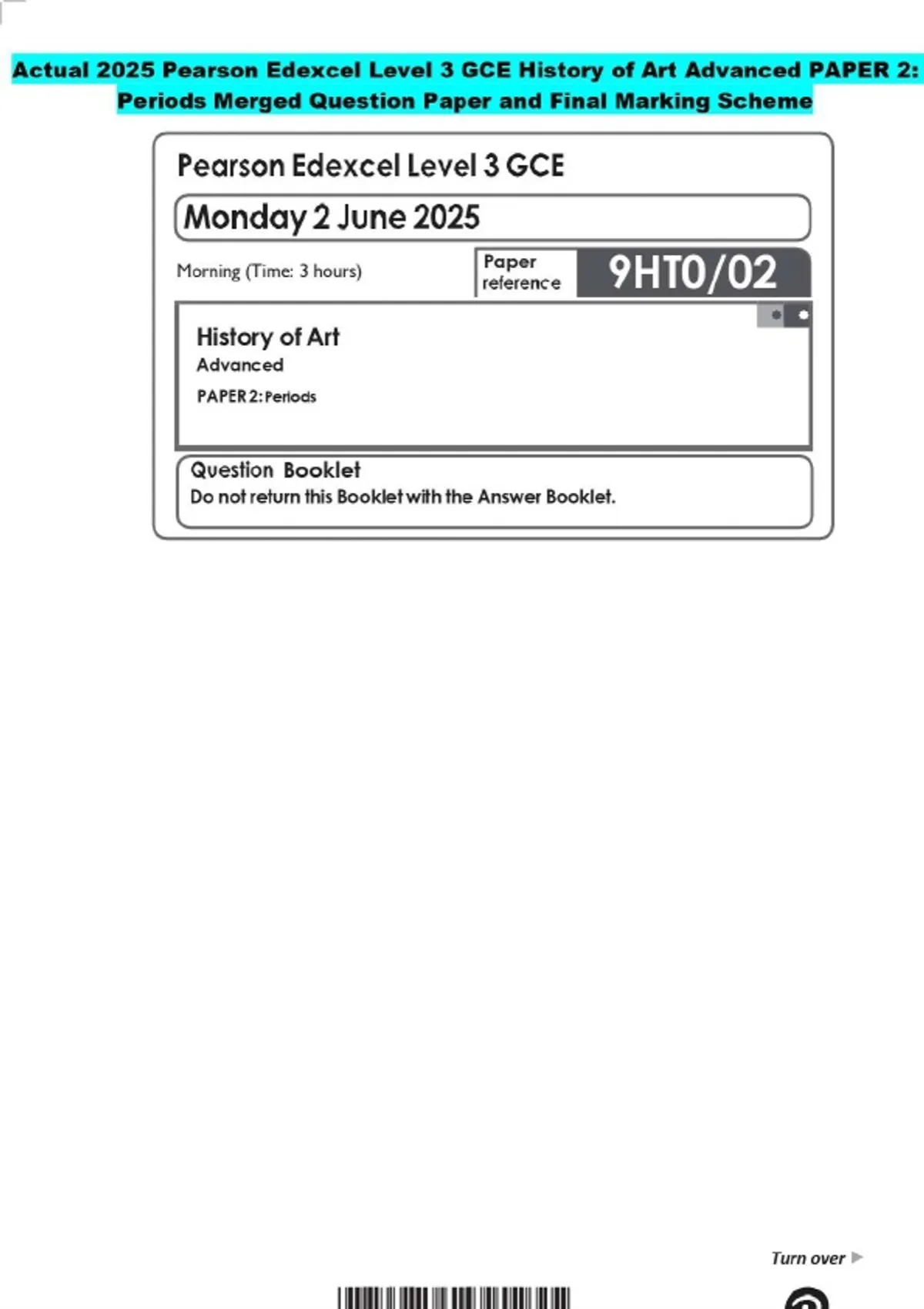 2025 Pearson Edexcel Level 3 GCE History of Art Advanced PAPER 2 ...