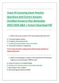 Texas PE Licensing Exam Practice &NewLine;Questions And Correct Answers &NewLine;&lpar;Verified Answers&rpar; Plus Rationales &NewLine;2025&vert;2026 Q&A &vert; Instant Download Pdf
