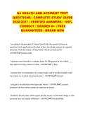 NJ HEALTH AND ACCIDENT TEST QUESTIONS &vert; COMPLETE STUDY GUIDE 2026&sol;2027 &vert; VERIFIED ANSWERS &vert; 100&percnt; CORRECT &vert; GRADED A&plus; &vert; PASS QUARANTEED &vert; BRAND NEW