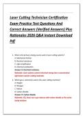 Laser Cutting Technician Certification &NewLine;Exam Practice Test Questions And &NewLine;Correct Answers &lpar;Verified Answers&rpar; Plus &NewLine;Rationales 2026 Q&A Instant Download &NewLine;Pdf 