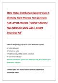 State Water Distribution Operator Class A &NewLine;Licensing Exam Practice Test Questions &NewLine;And Correct Answers &lpar;Verified Answers&rpar; &NewLine;Plus Rationales 2026 Q&A &vert; Instant &NewLine;Download Pdf 