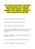 MAT PILATES STUDY GUIDE - BALANCED BODY QUESTIONS TEST &vert; COMPLETE STUDY GUIDE 2026&sol;2027 &vert; VERIFIED ANSWERS &vert; 100&percnt; CORRECT &vert; GRADED A&plus; &vert; PASS QUARANTEED &vert; BRAND NEW&NewLine;&NewLine;