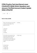 CFRN Practice Test Most Recent exam COMPLETE &lpar;2026&rpar; EXAM Questions and Answers &lpar;Verified Answers&rpar; &lpar;Latest Update 2026&rpar; UPDATE&excl;&excl;