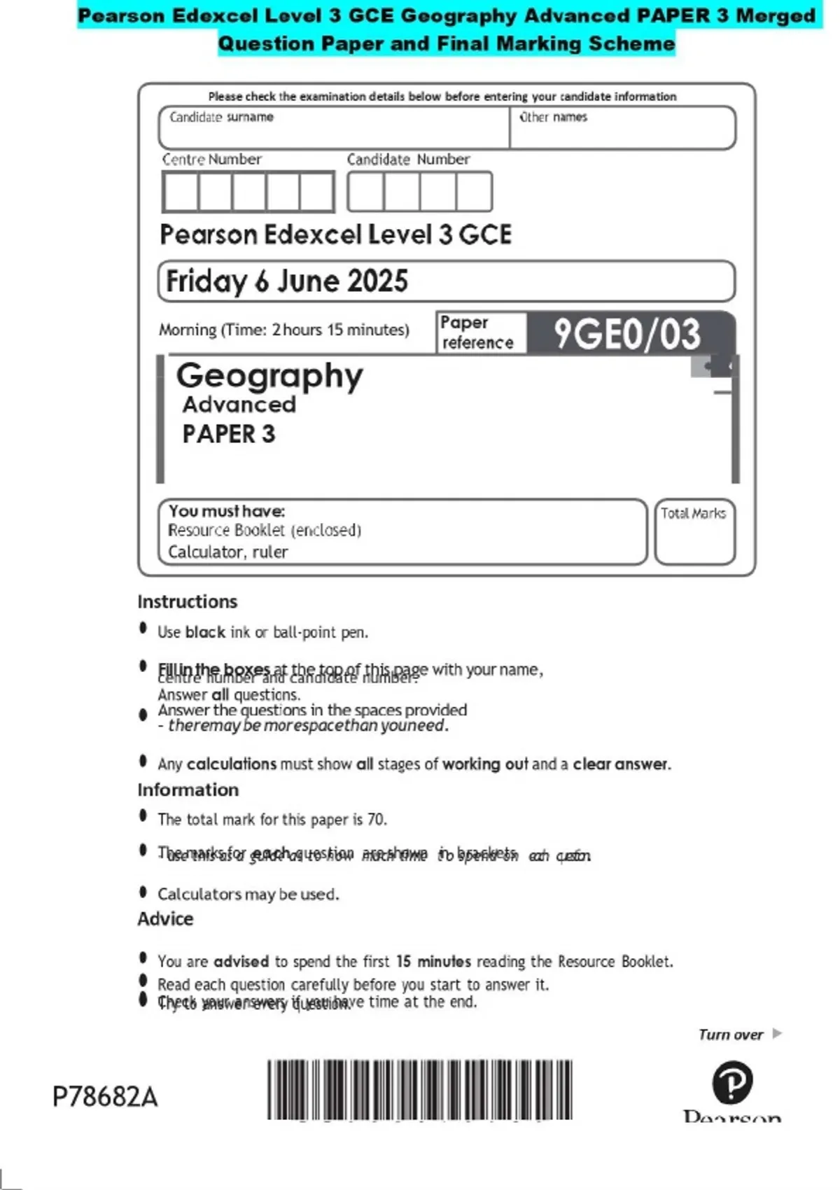 2025 Pearson Edexcel Level 3 GCE Geography Advanced PAPER 3 Merged ...