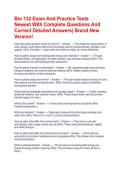 Bio 132 Exam And Practice Tests Newest With Complete Questions And Correct Detailed Answers&vert; Brand New Version&excl;