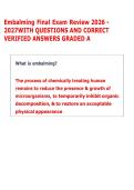 Embalming Final Exam Review 2026 &NewLine;2027WITH QUESTIONS AND CORRECT &NewLine;VERIFIED ANSWERS GRADED A 