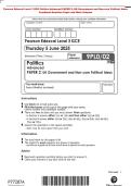 Pearson Edexcel Level 3 GCE Politics Advanced PAPER 2&colon; UK Government and Non-core Political Ideas&NewLine;Combined Question Paper and Mark Scheme 