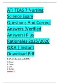 ATI TEAS 7 Nursing &NewLine;Science Exam &NewLine;Questions And Correct &NewLine;Answers &lpar;Verified &NewLine;Answers&rpar; Plus &NewLine;Rationales 2025&sol;2026 &NewLine;Q&A &vert; Instant &NewLine;Download Pdf