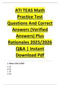 ATI TEAS Math &NewLine;Practice Test &NewLine;Questions And Correct &NewLine;Answers &lpar;Verified &NewLine;Answers&rpar; Plus &NewLine;Rationales 2025&sol;2026 &NewLine;Q&A &vert; Instant &NewLine;Download Pdf 
