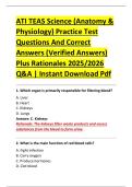 ATI TEAS Science &lpar;Anatomy & &NewLine;Physiology&rpar; Practice Test &NewLine;Questions And Correct &NewLine;Answers &lpar;Verified Answers&rpar; &NewLine;Plus Rationales 2025&sol;2026 &NewLine;Q&A &vert; Instant Download Pdf 