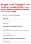 Utah burglar alarm Qualifying Agent Exam &vert;&vert; Most &NewLine;Recent Exam Actual Complete Real Exam &NewLine;Questions And Correct Answers &lpar;Verified Answers&rpar; &NewLine;Already Graded A&plus; &vert; Guaranteed Success&excl;&excl; Brand &NewLine;New Exam &vert; Just Released&excl;&excl;  