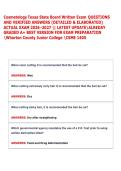  Cosmetology Texas State Board Written Exam QUESTIONS &NewLine;AND VERIFIED ANSWERS &lpar;DETAILED & ELABORATED&rpar; &NewLine;ACTUAL EXAM 2026 -2027 &vert;&vert; LATEST UPDATEALREDAY &NewLine;GRADED A&plus; BEST VERSION FOR EXAM PREPARATION &NewLine;Wharton County Junior College CS