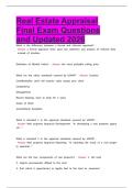 Real Estate Appraisal Final Exam Questions and Updated 2026