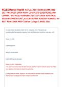 NCLEX Mental Health ACTUAL TEST BANK EXAM 2026&NewLine;2027 NEWEST EXAM WITH COMPLETE QUESTIONS AND &NewLine;CORRECT DETAILED ANSWERS LATEST EXAM FOR FINAL &NewLine;EXAM PREPARATION  ASSURED PASS ALREADY GRADED A&plus; &NewLine;BEST FOR EXAM PREP Dallas Co