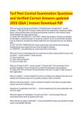 Turf Pest Control Examination Questions &NewLine;and Verified Correct Answers updated &NewLine;2026 Q&A &vert; Instant Download Pdf 