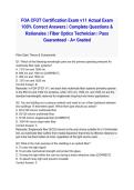 FOA CFOT Certification Exam v11 Actual Exam 100&percnt; Correct Answers &vert; Complete Questions & Rationales &vert; Fiber Optics Technician &vert; Pass Guaranteed - A&plus; Graded