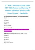 251 Week 2 Quiz Exam 2 &lpar;Latest Update &NewLine;2025 &sol; 2026&rpar; Anatomy and Physiology IV &NewLine;with Lab &vert; Questions & Answers &vert; 100&percnt; &NewLine;Correct &vert; Grade A - Chamberlain